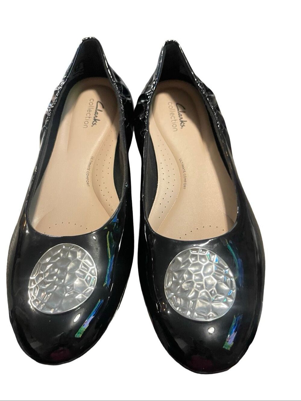 Clarks Womens Black Loreleigh Ave Ornament-Trim Ballet Flats Size 12